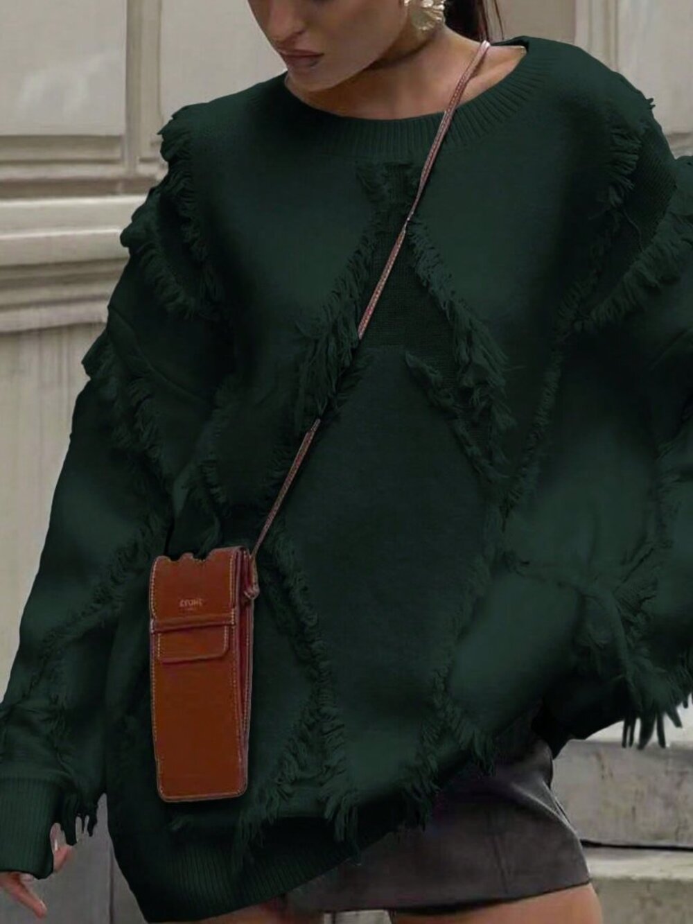 Dark Green Casual Women's Round Neck Loose Drop Sleeve Pullover